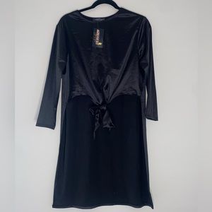 Adjure Boutique Front-Tie Cropped Long Sleeve Shirt